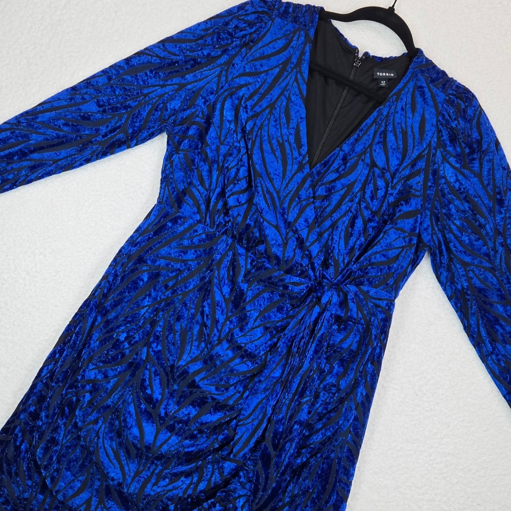 Torrid Blue Velvet Burnout Zebra Dress 12 Plus Goth‎ Glam Holiday Party Edgy